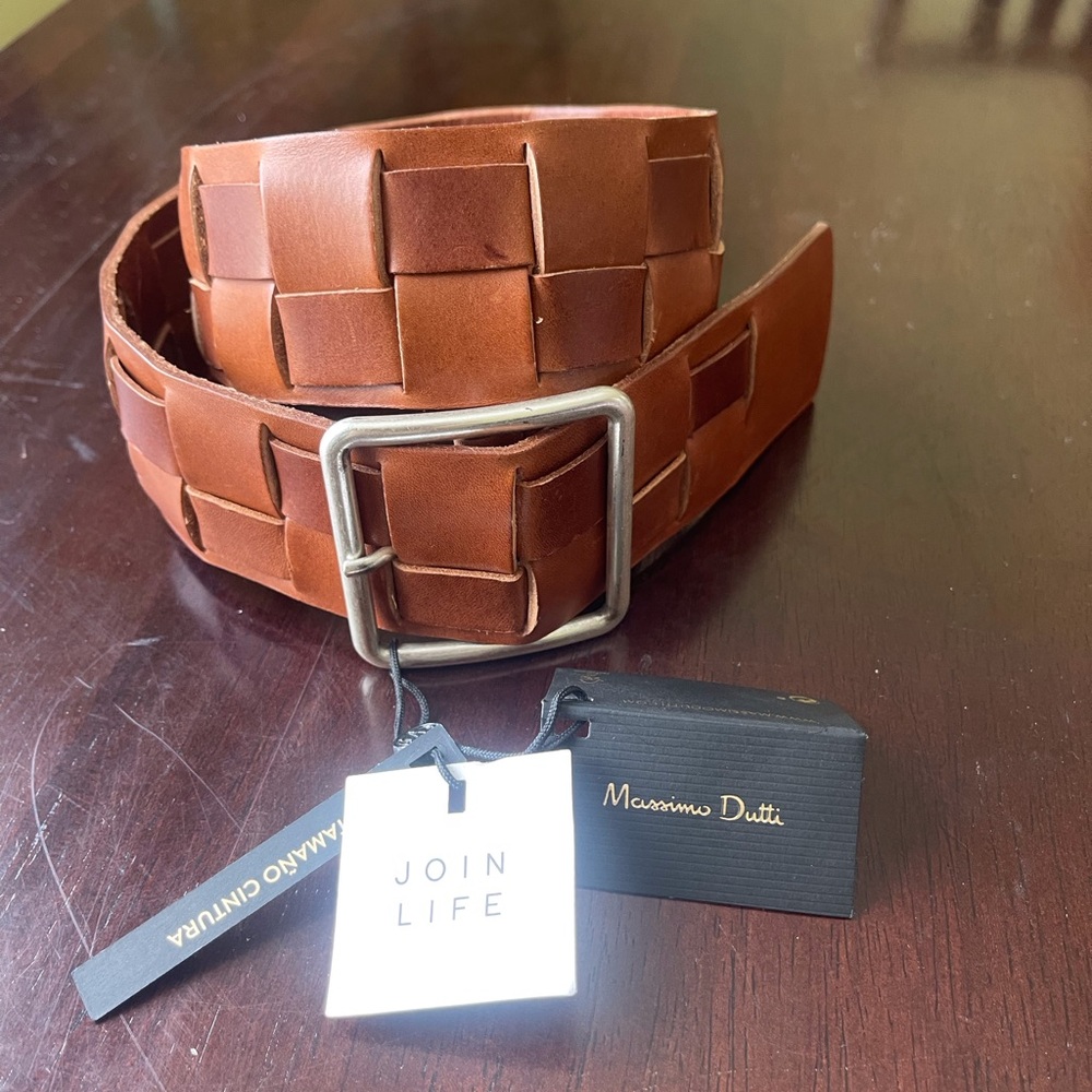 Massimo Dutti wide woven leather belt medium
